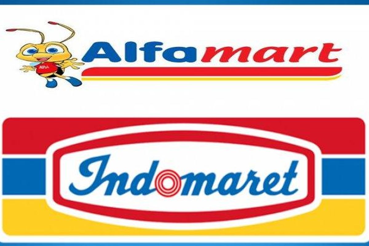 Logo Indomaret dan Alfamart.