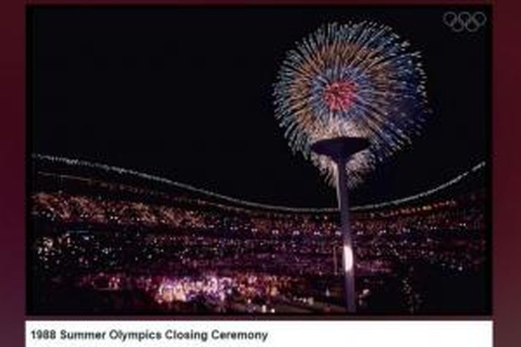 Upacara penutupan Olimpiade 1988 di Seoul, Korea Selatan, pada 2 Oktober 1988. Gambar dicuplik pada Selasa (22/9/2014).