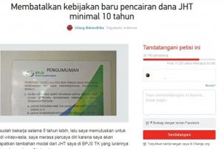 Petisi untuk membatalkan kebijakan baru pencairan dana JHT minimal 10 tahun