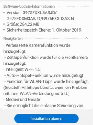 Pembaruan Samsung Galaxy S10 berbahasa Jerman.