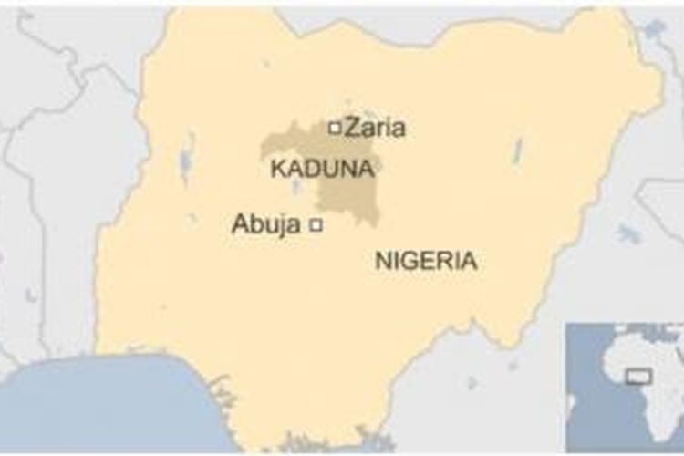 Peta kota Zaria, Nigeria.