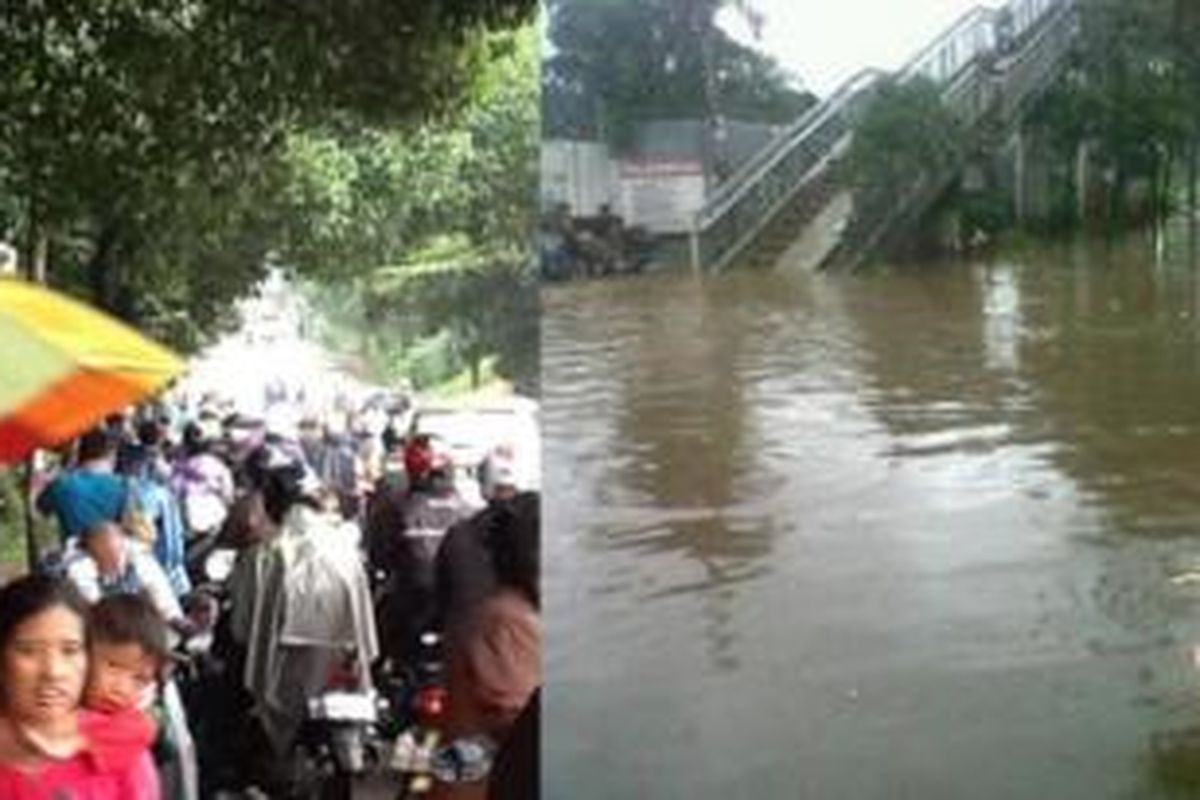 Jalan TB Simatupang terputus, tidak bisa dilintasi kendaraan karena banjir. 