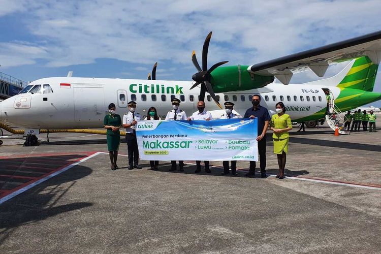 Pesawat Citilink mendarat perdana di bandara Palopo, Sulawesi Selatan, Kamis (17/9/2020).