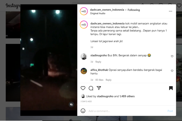 Lampu malam bus mati saat jalan di jalan tol