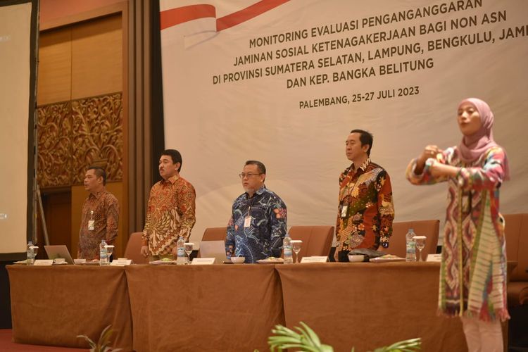 Kegiatan Monitoring Evaluasi Penganggaran Jamsostek Bagi Non-Aparatur Sipil Negara (ASN) di Sumatera Selatan (Sumsel), Lampung, Bengkulu, Jambi, dan Kepulauan Bangka Belitung. 
