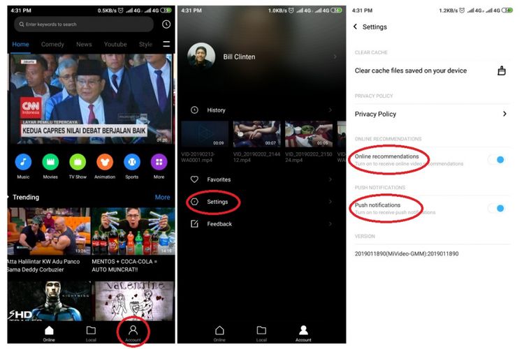 Ilustrasi langkah mematikan fitur rekomendasi Mi Video