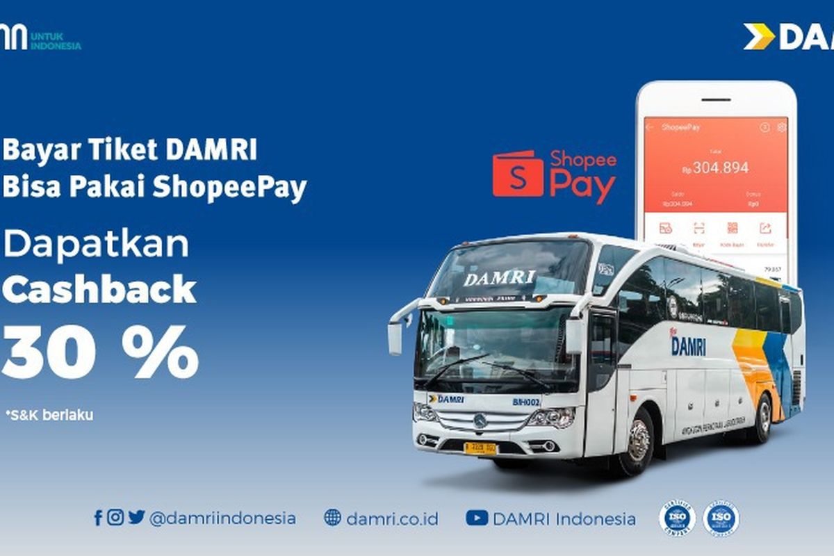 Program cashback 30 persen Damri bisa dimanfaatkan pelanggan yang membeli tiket dengan menggunakan ShopeePay.