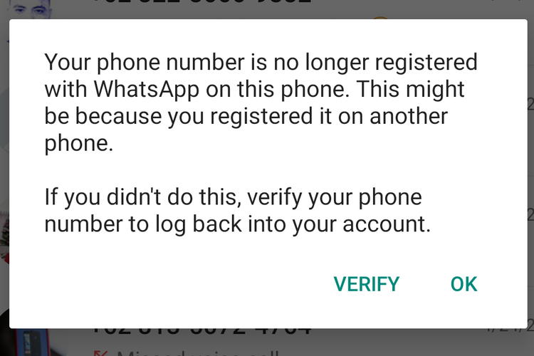 Notifikasi Whatsapp bahwa akun masuk di perangkat lain.