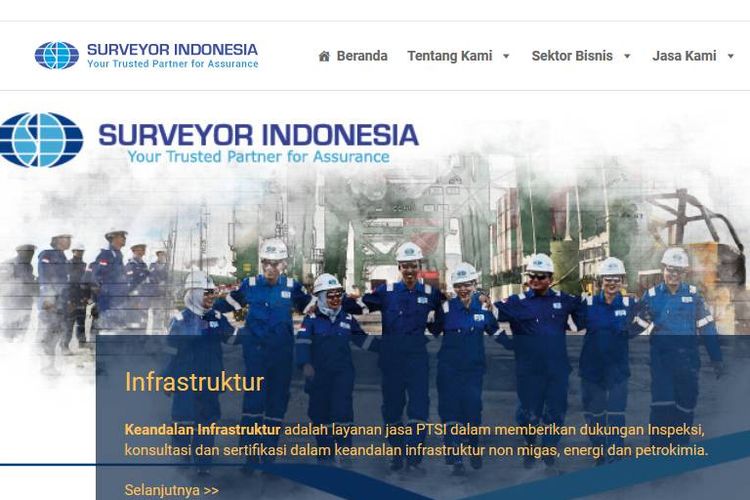 Tampilan layar situs PT Surveyor Indonesia