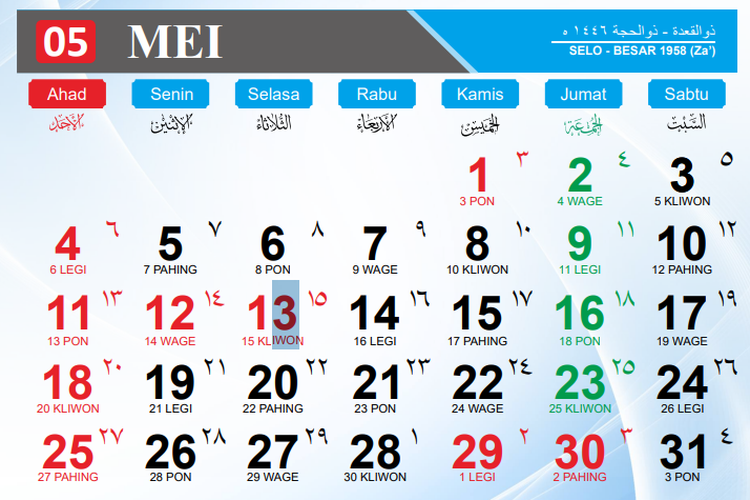 Kalender Jawa Hari Ini Senin, 12 Mei 2025 Dilengkapi Weton dan Penanggalan Hijriah
