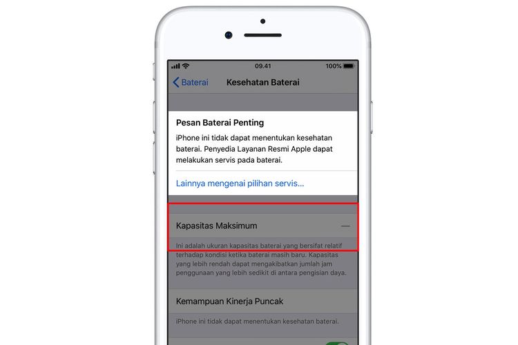 Ilustrasi battery health iPhone strip atau tidak terdeteksi.