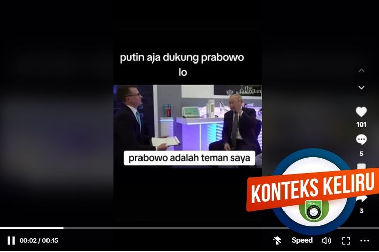 Tangkapan layar TikTok video Putin memberikan dukungan kepada Prabowo