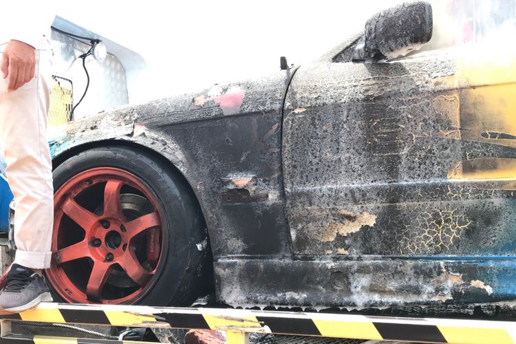 Mobil Balap M Fadli yang kebakar di ISSOM 2018