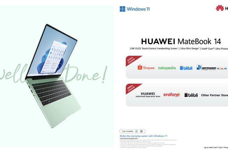 Laptop Huawei MateBook 14 dapat dibeli di beberapa e-commerce terkemuka maupun di store Huawei. 
