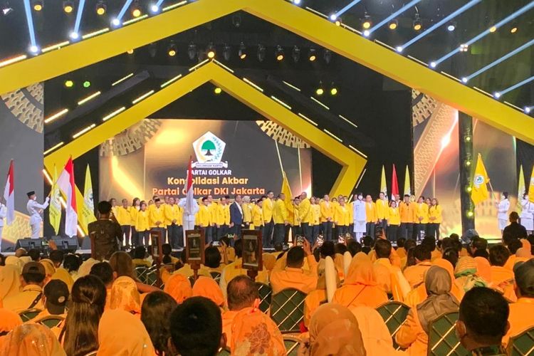 DPD Partai Golkar DKI Jakarta menggelar pelantikan, Rakerda, serta Rapimda di Jakarta Convention Center, Senayan, Jakarta Pusat, Minggu (28/8/2022).