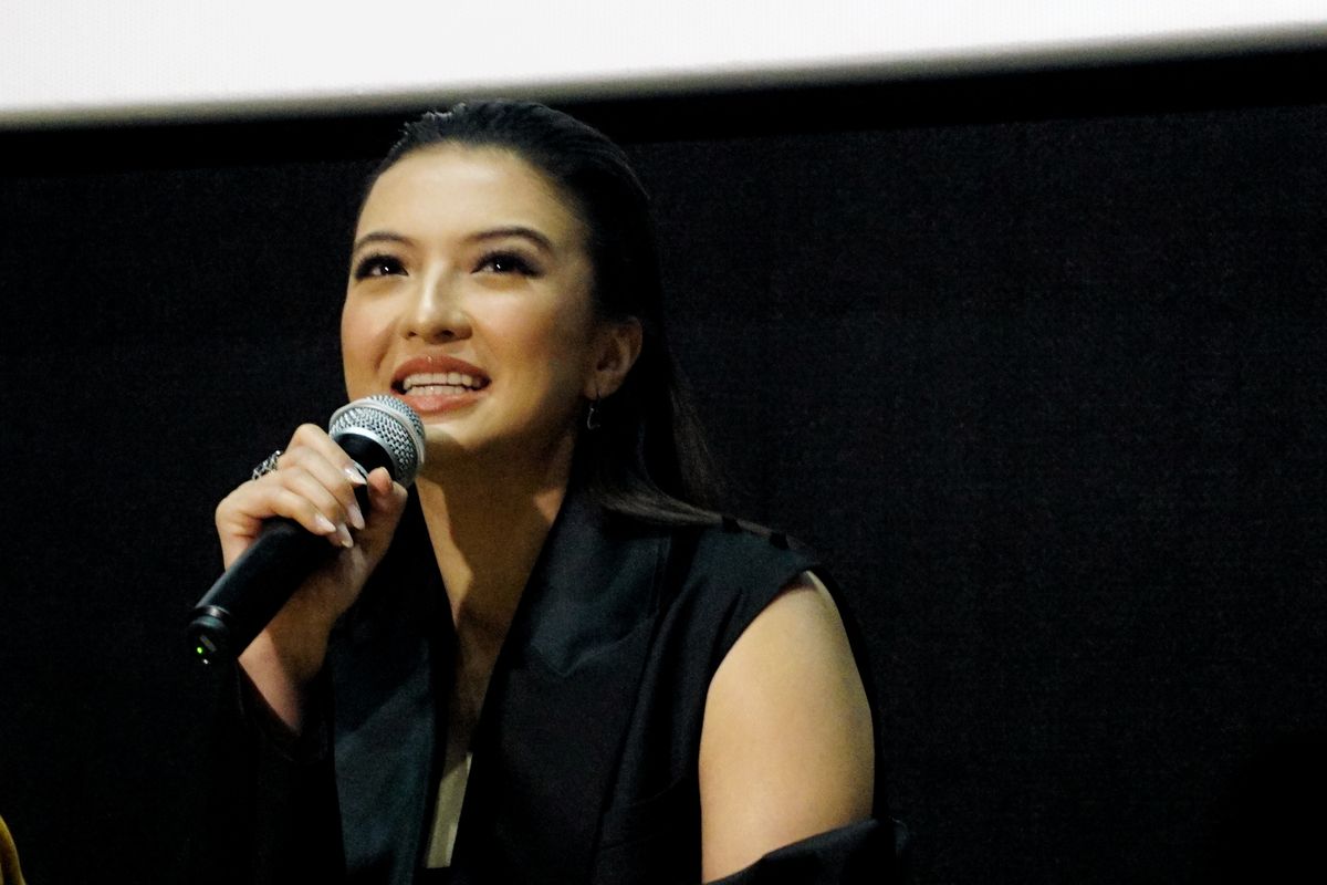 Artis peran Raline Shah dalam jumpa pers film Police Evo di CGV FX Sudirman, Jakarta Pusat, Rabu (10/4/2019).