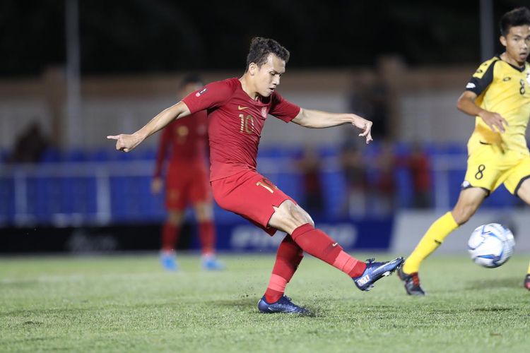 Aksi penyerang timnas U-23 Indonesia, Egy Maulana Vikri, saat laga melawan Brunei Darussalam pada laga keempat SEA Games 2019 di Stadion Sepak Bola Binan, Selasa (3/12/2019).