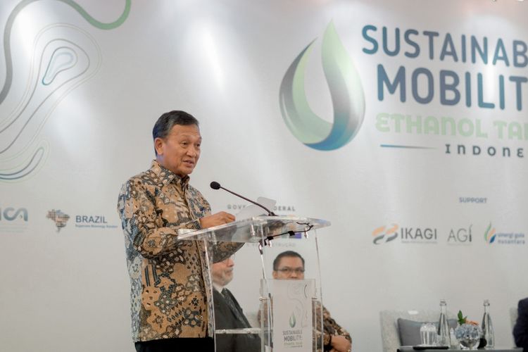 Menteri ESDM Arifin Tasrif dalam acara 'Sustainability: Ethanol Talks' di St. Regis, Jakarta, Senin (9/10/2023).