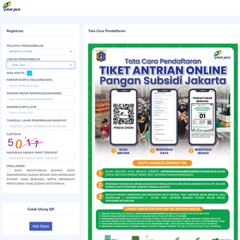 Tangkapan layar antrian KJP online, antrian KJP Pasar Jaya. Link antrian KJP. Antrian KJP Sembako. Cara daftar antrian pangan bersubsidi KJP Pasar Jaya 2026. Antrian pangan bersubsidi Pasar Jaya 2026.