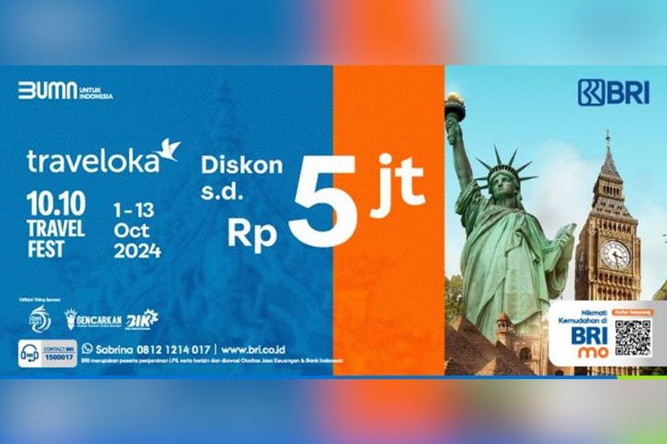 Banyak promo dari BRI di 10.10 Travel Fest Traveloka. 