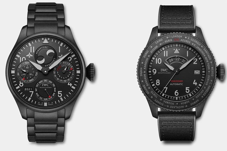 IWC Big Pilot?s Watch Perpetual Calendar TOP GUN Ceratanium (ref. IW503604) dan IWC Pilot?s Watch Timezoner TOP GUN Ceratanium (ref. IW395505).