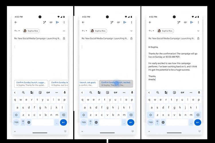 Ilustrasi fitur Smart Reply yang sudah dilengkapi AI Gemini di Gmail