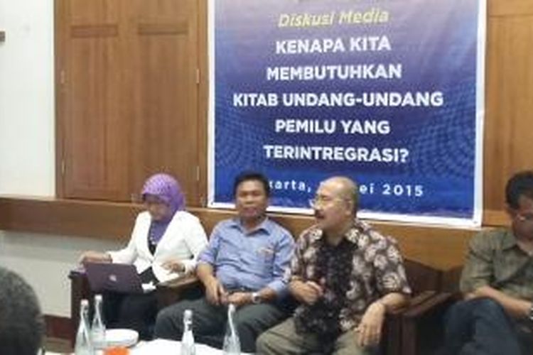Diskusi mengenai kodifikasi undang-undang yang mengatur tentang pemilu di Cikini, Jakarta Pusat, Jumat (29/5/2015).