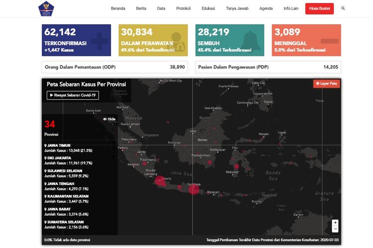 Peta sebaran kasus Covid-19 di Indonesia hingga 4 Juli 2020