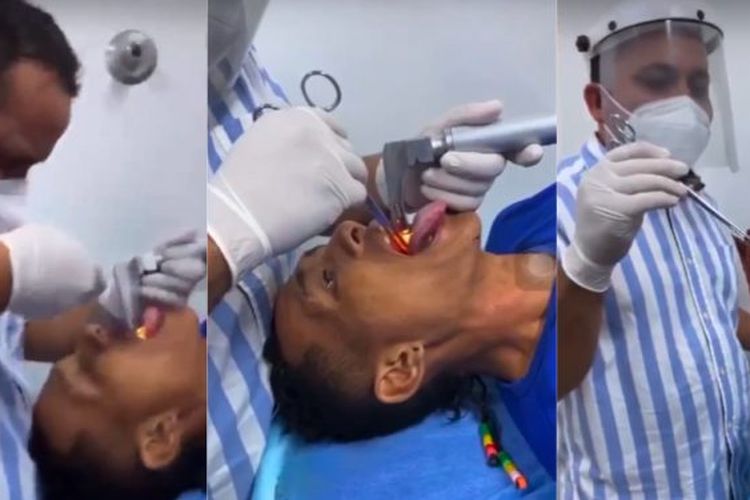 Dokter mengambil seekor ikan yang tersangkut di tenggorokan seorang pria di Rumah Sakit Santander Herrera, Kolombia. 