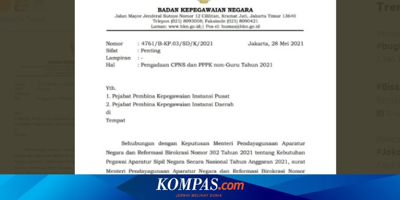 Bukan 31 Mei Ini Penjelasan Kepala Bkn Soal Jadwal Seleksi Cpns 2021 Halaman All Kompas Com