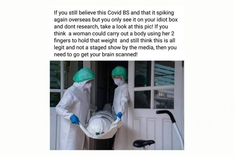Status Facebook dengan narasi mendukung penolakan terhadap pandemi Covid-19.