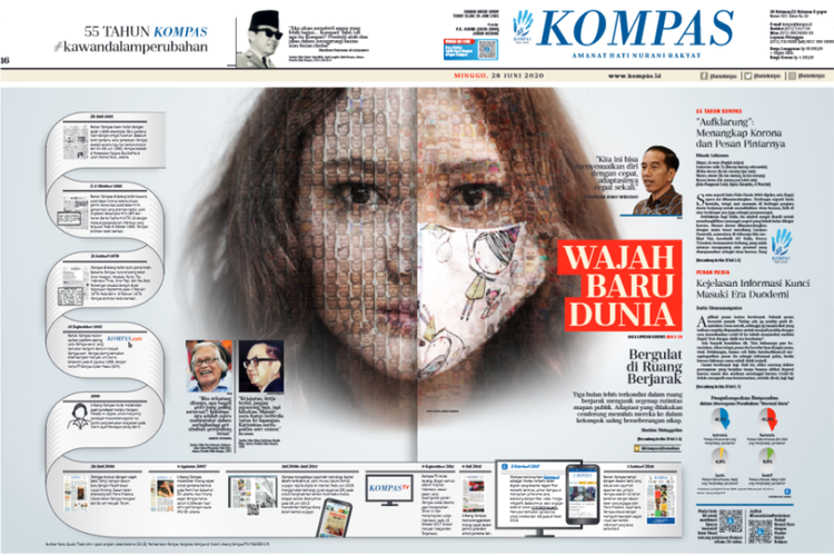 Tangkapan layar e-paper Kompas edisi 28 Juni 2020 yang memenangi perunggu kategori Pemasaran Koran dalam Asian Media Awards 2021.