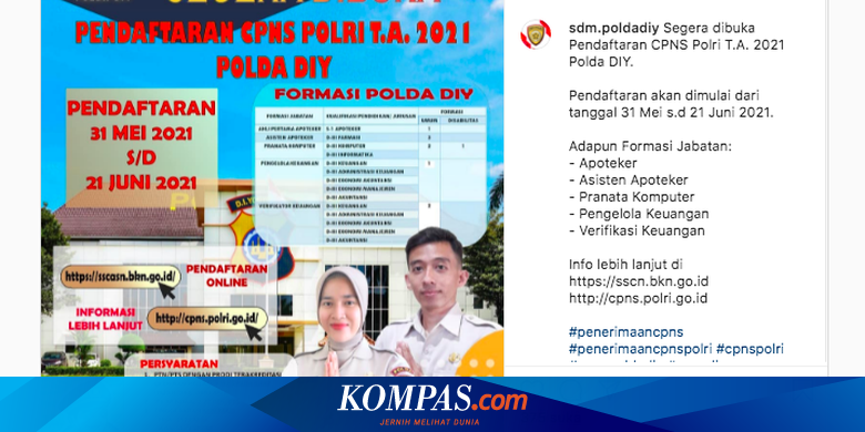 Seleksi Cpns Polda Diy 2021 Formasi Syarat Dan Cara Daftarnya Halaman All Kompas Com