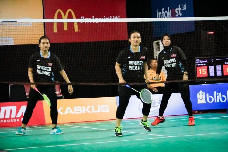  Putri Universitas Sebelas Maret (UNS) mengalahkan Universitas Gadjah Mada (UGM) 3-0 pada hari terakhir kompetisi LIMA Badminton: Kaskus Central Java and Special Region of Yogyakarta Conference (CJYC) pada Jumat (29/3). 