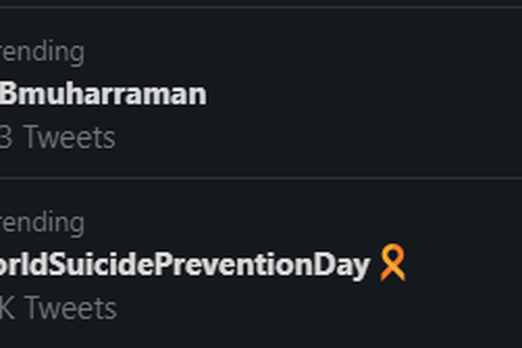 Tagar WorldSuicidePreventionDay menjadi salah satu topik yang paling banyak dipakai oleh warga Twitter, Selasa (10/9/2019).