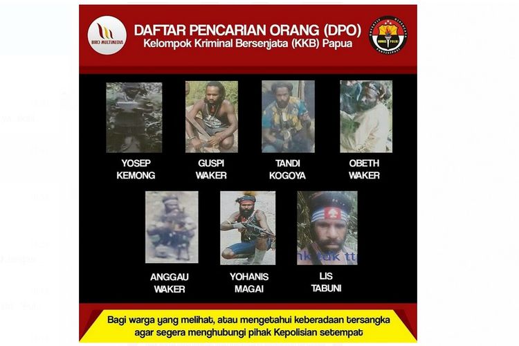 Polda Papua merilis DPO anggota kelompok bersenjata yang melakukan aksi di Tembagapura, Mimika, Papua.