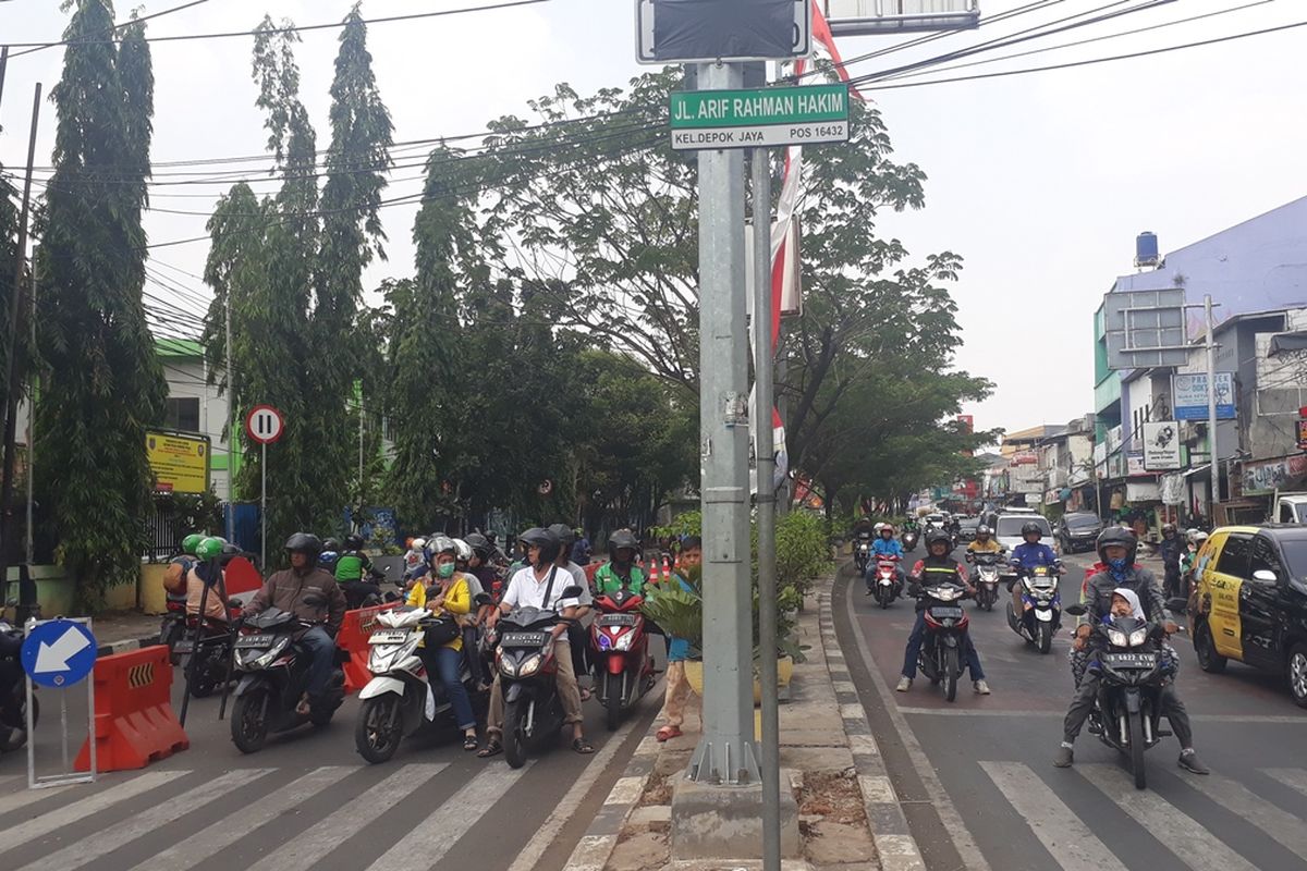 Uji Coba Contraflow di Jalan Arif Rahman Hakim, Kota Depok sudah diterapkan sejak Sabtu (31/8/2019).