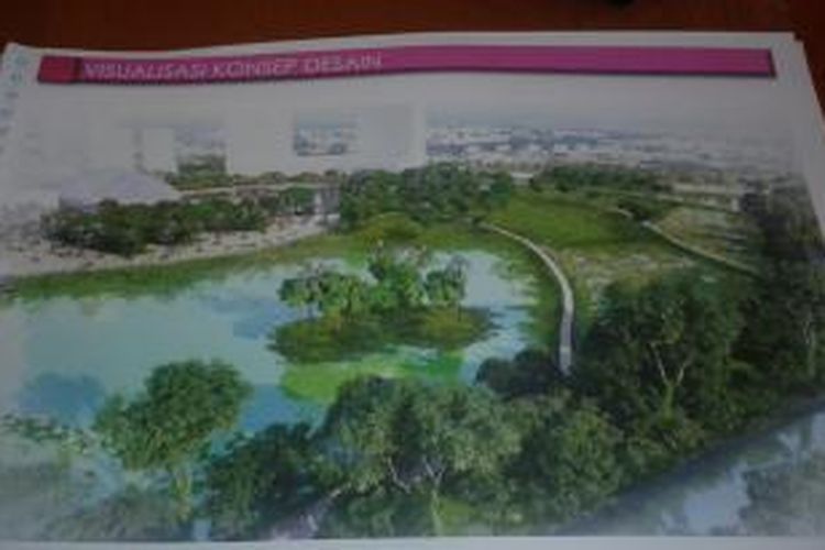 Gambar rancangan rencana pembangunan kawasan waduk Ria Rio, Cakung, Jakarta Timur, yang nantinya akan dilengkapi terasering
