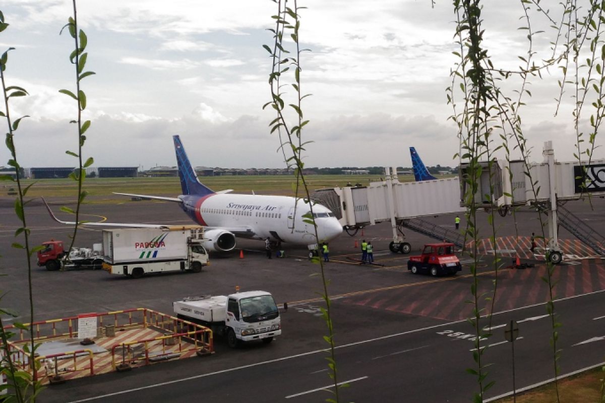 Pesawat Sriwijaya Air di Bandara Internasional Juanda, Surabaya, Senin (21/5/2018)