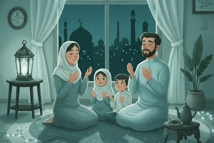 Ilustrasi ramadhan. ilustrasi puasa. Ilustrasi berdoa.