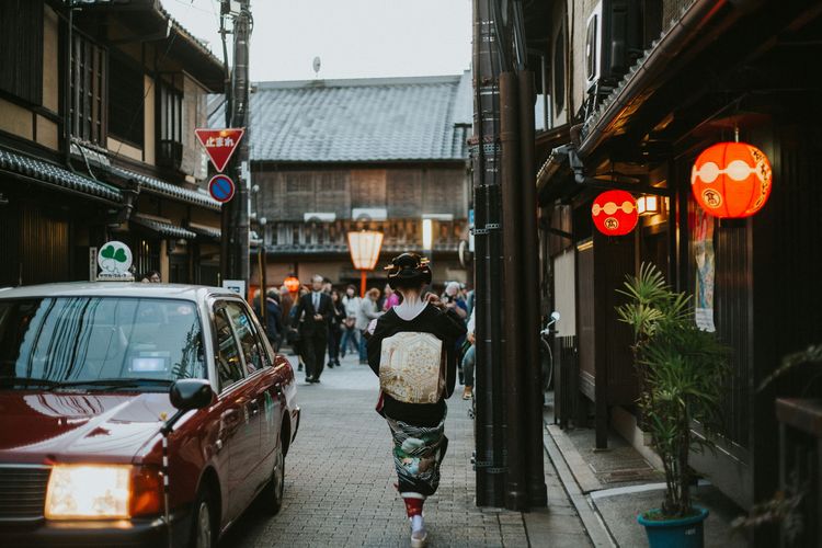 Ilustrasi Gion di Kyoto, Jepang.