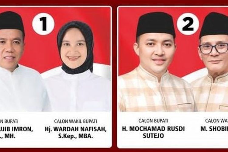 Pasangan cacalon bupati dan wakil bupati Pasuruan nomor urut 1 Abdul Mujib Imron - Wardah Nafisah dan paslon nomor urut 2 Rusdi Sutejo - M Shobih Asrori 