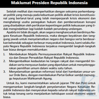Isi Dekrit Presiden yang dikeluarkan Presiden Abdurrahman Wahid pada 22 Juli 2001. Dekrit ini merespons rencana MPR menggelar sidang istimewa untuk mencabut mandat terhadap Gus Dur.