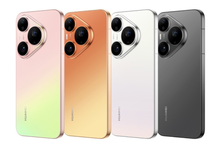 Pilihan warna Huawei Pura 90 Pro yang hadir dengan finishing gradasi. Opsi warna yang ditawarkan yaitu Pink Guava, Orange Soda, Coconut White, dan Mulberry Black.