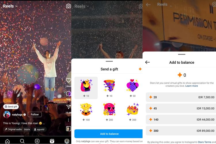 Ilustrasi fitur monetitasi Instagram Gifts. Dengan fitur ini, kreator Indonesia bisa mendapatkan saweran stiker, kemudian dikonversi ke uang.