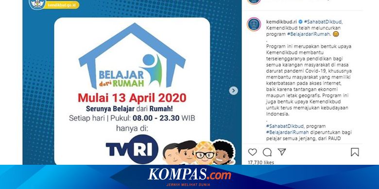 Ini Jadwal Tayangan Belajar Dari Rumah Untuk Paud Hingga Sma Halaman All Kompas Com