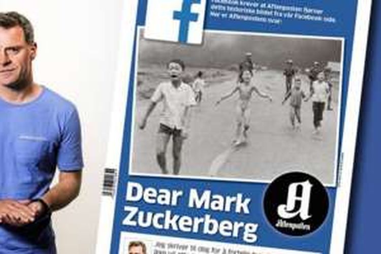 Pemimpin redaksi Aftenposten, Egyl Hansen, dan surat terbuka yang menampilkan foto Napalm Girl