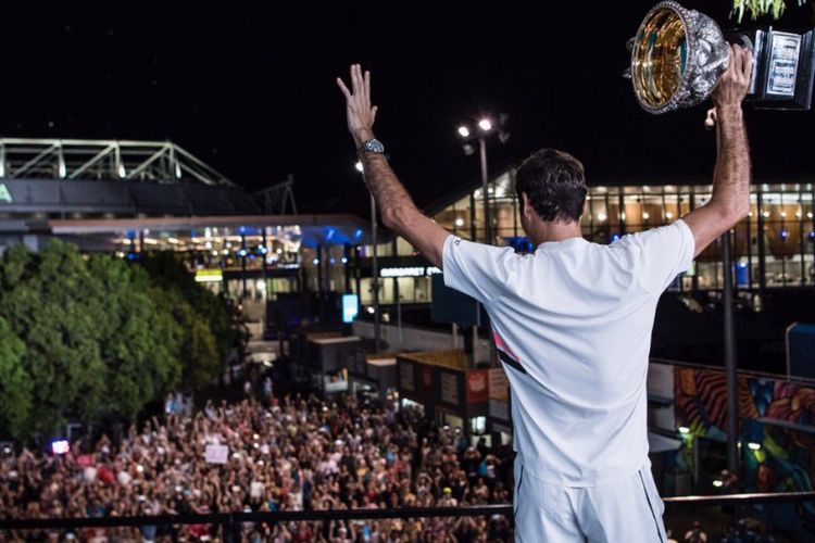 Petenis Roger Federer mengunggah ucapan terima kasih kepada publik di akun Twitter pribadinya, 1 Februari 2018, seusai menjuarai Australia Terbuka.