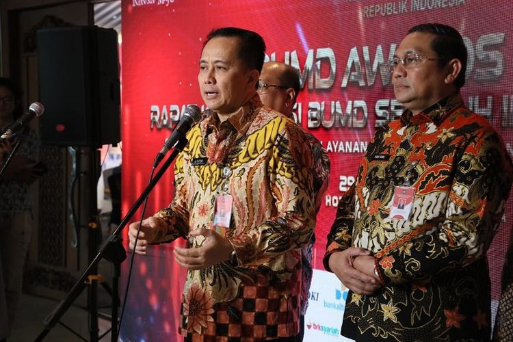 Direktur Jenderal (Dirjen) Bina Keuangan Daerah (Keuda) Kementerian Dalam Negeri (Kemendagri) Agus Fatoni dalam acara BUMD Awards 2023 dan Rapat Koordinasi (Rakor) seluruh Indonesia di Hotel Grand Sahid Jakarta, Jumat (29/9/2023).