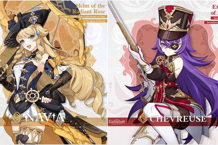 Dua karakter baru di Genshin Impact 4.3, yaitu Navia (kiri) dan Chevreuse (kanan)